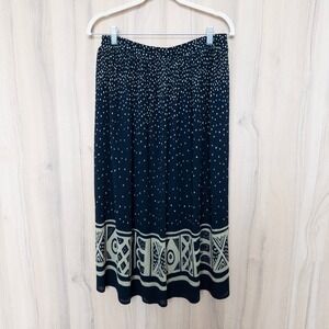 Vintage Womens Pleated Midi Skirt Size‎ 12 Black Boho Folk Art Whimsigoth Witchy